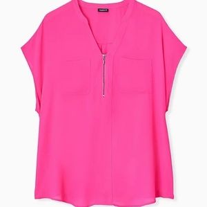 NEON PINK GEORGETTE ZIP FRONT DOLMAN BLOUSE